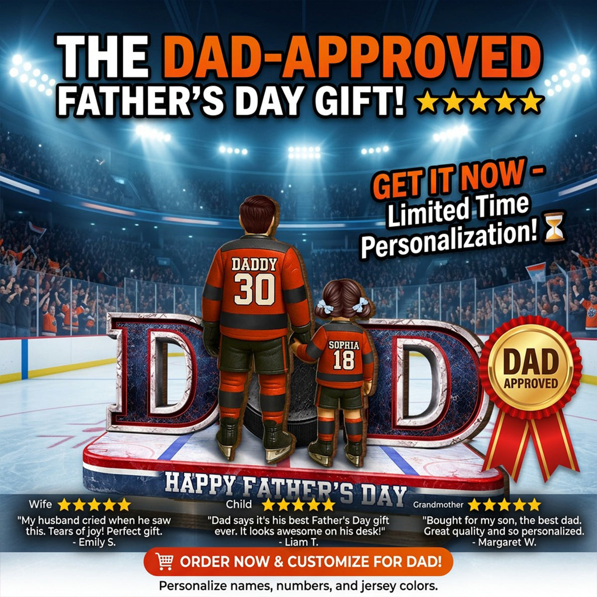 Hockey Dad And Kids Together - Personalized 2-Layered Wooden Plaque - Heartfelt Gift For Hockey Dad, Gift For Husband