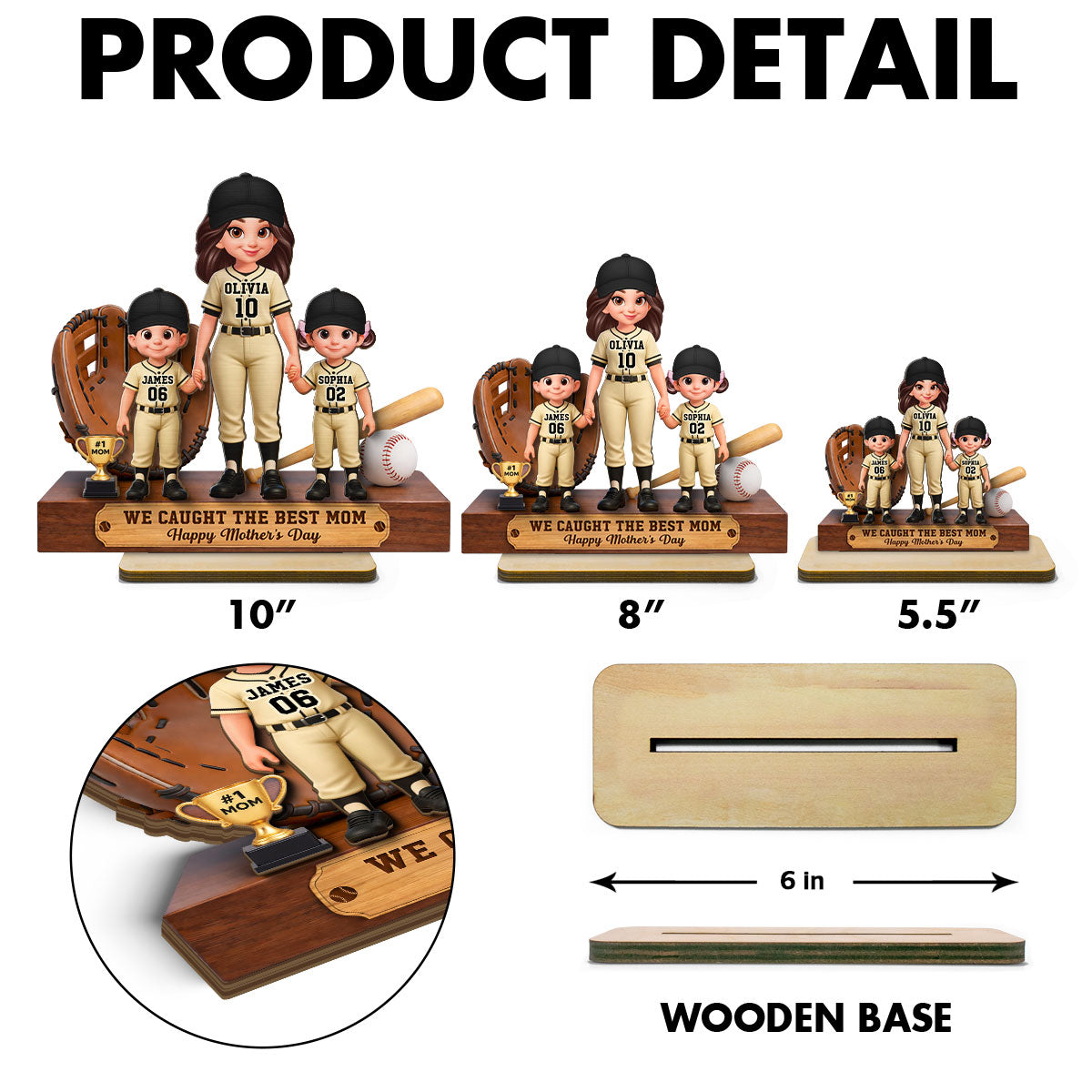 Baseball Mom And Kids We Caught The Best Mom - Personalized 2-Layered Wooden Plaque - Mother's Day Gift For Baseball Mom