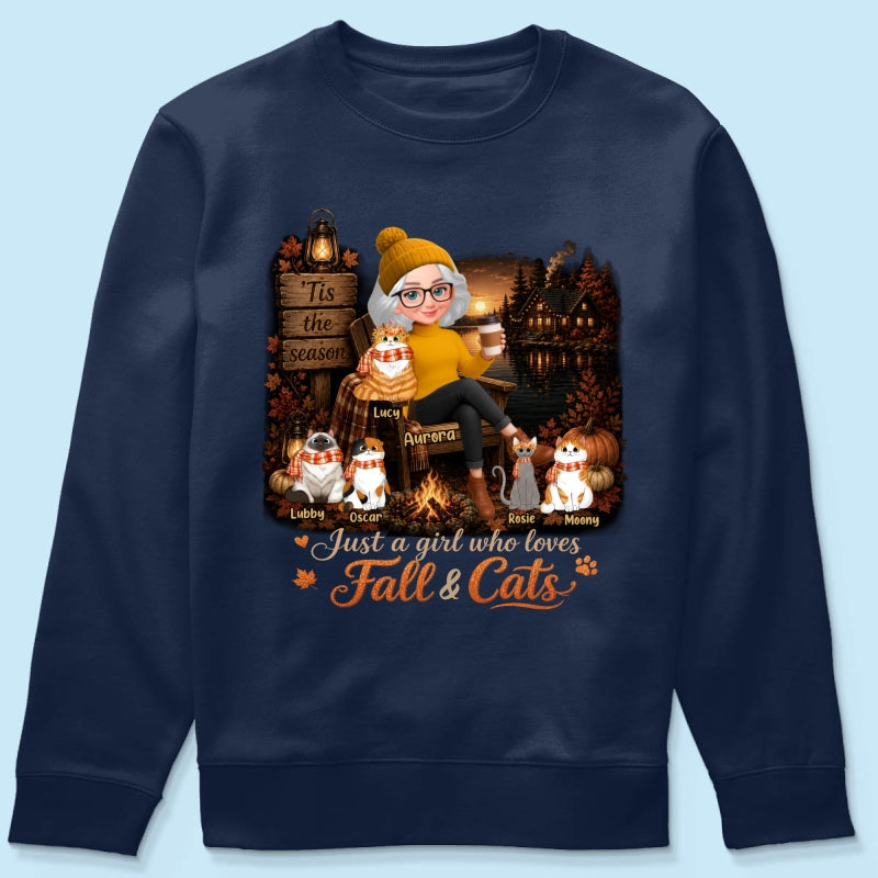 Just a Girl Who Loves Fall & Cats - Personalized Shirt - Cozy Fall Tee for Cat Moms