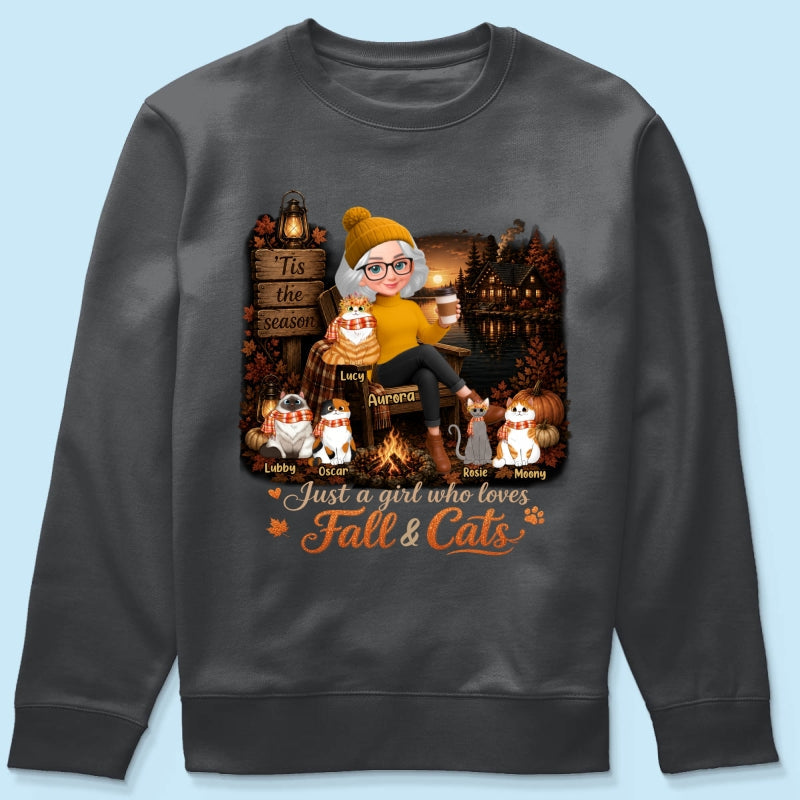 Just a Girl Who Loves Fall & Cats - Personalized Shirt - Cozy Fall Tee for Cat Moms