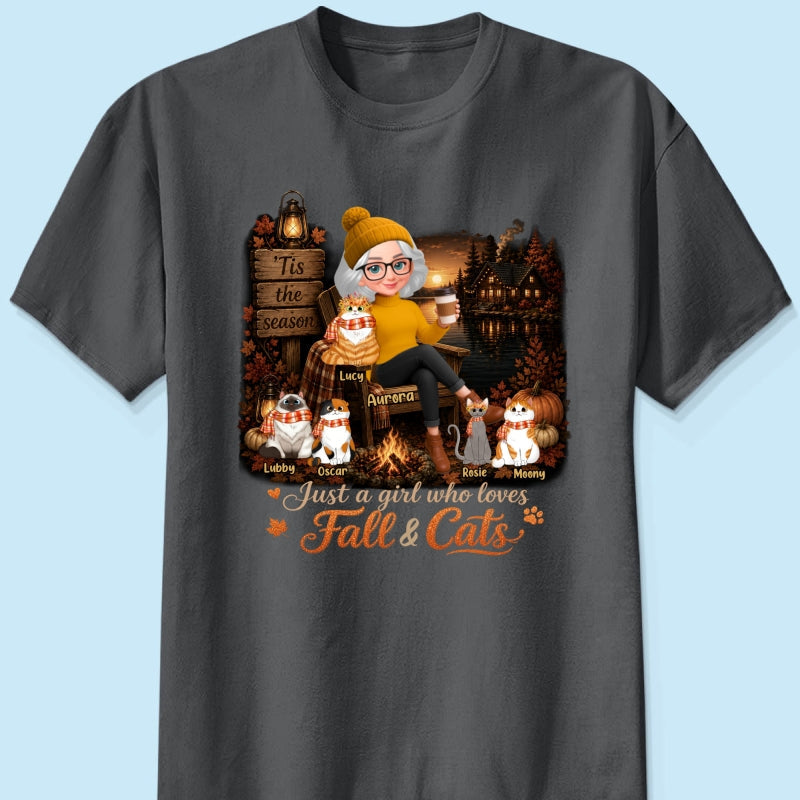 Just a Girl Who Loves Fall & Cats - Personalized Shirt - Cozy Fall Tee for Cat Moms