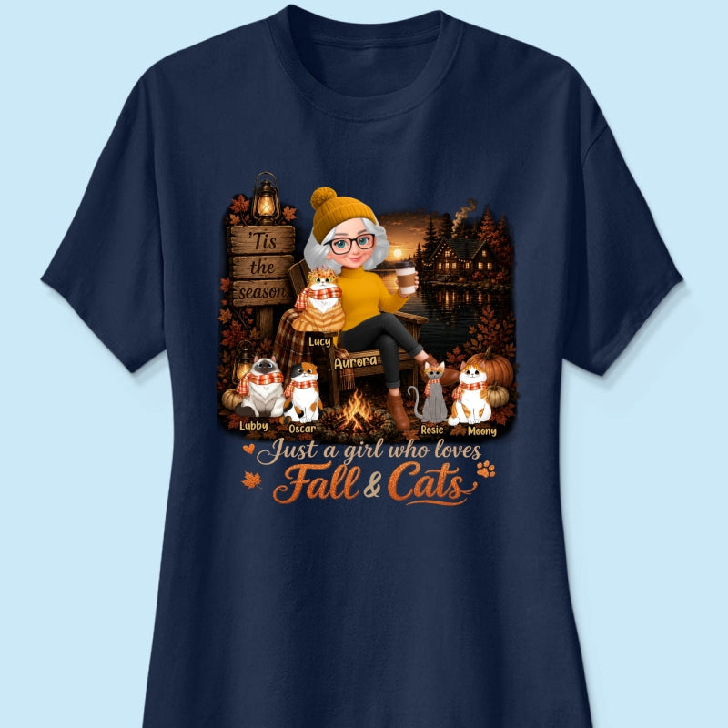 Just a Girl Who Loves Fall & Cats - Personalized Shirt - Cozy Fall Tee for Cat Moms