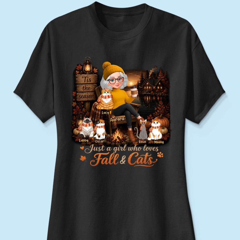 Just a Girl Who Loves Fall & Cats - Personalized Shirt - Cozy Fall Tee for Cat Moms