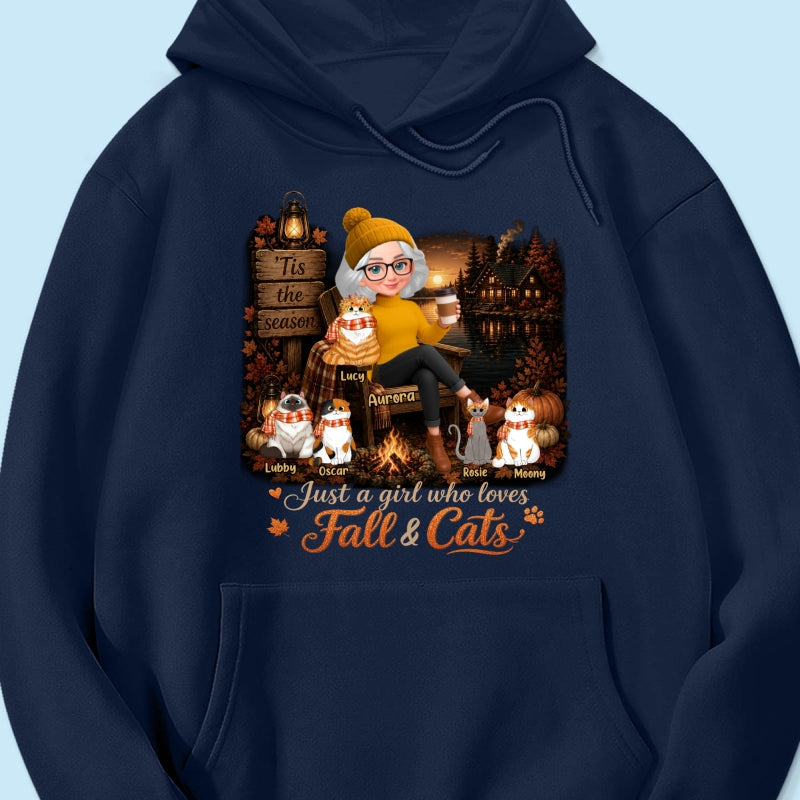 Just a Girl Who Loves Fall & Cats - Personalized Shirt - Cozy Fall Tee for Cat Moms