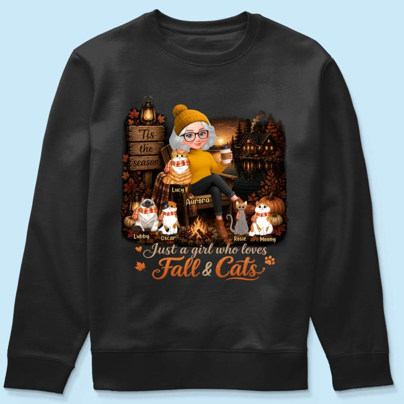 Just a Girl Who Loves Fall & Cats - Personalized Shirt - Cozy Fall Tee for Cat Moms