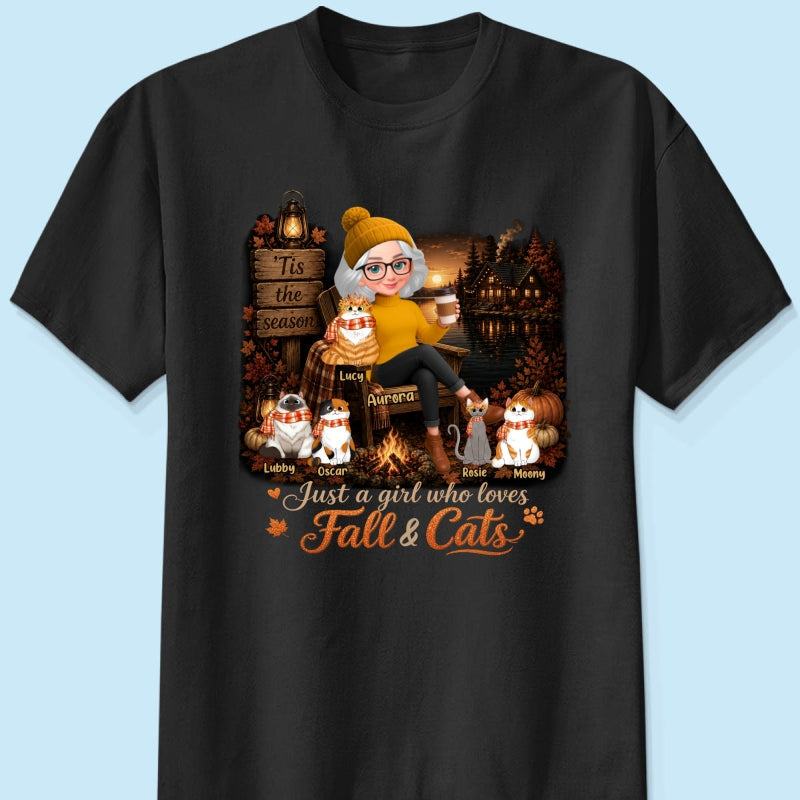 Just a Girl Who Loves Fall & Cats - Personalized Shirt - Cozy Fall Tee for Cat Moms