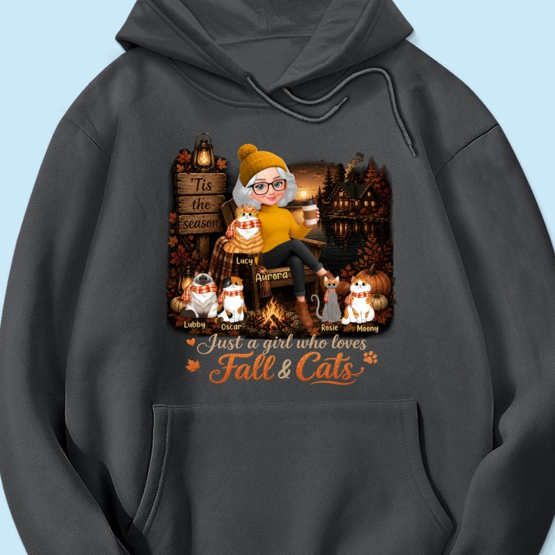 Just a Girl Who Loves Fall & Cats - Personalized Shirt - Cozy Fall Tee for Cat Moms