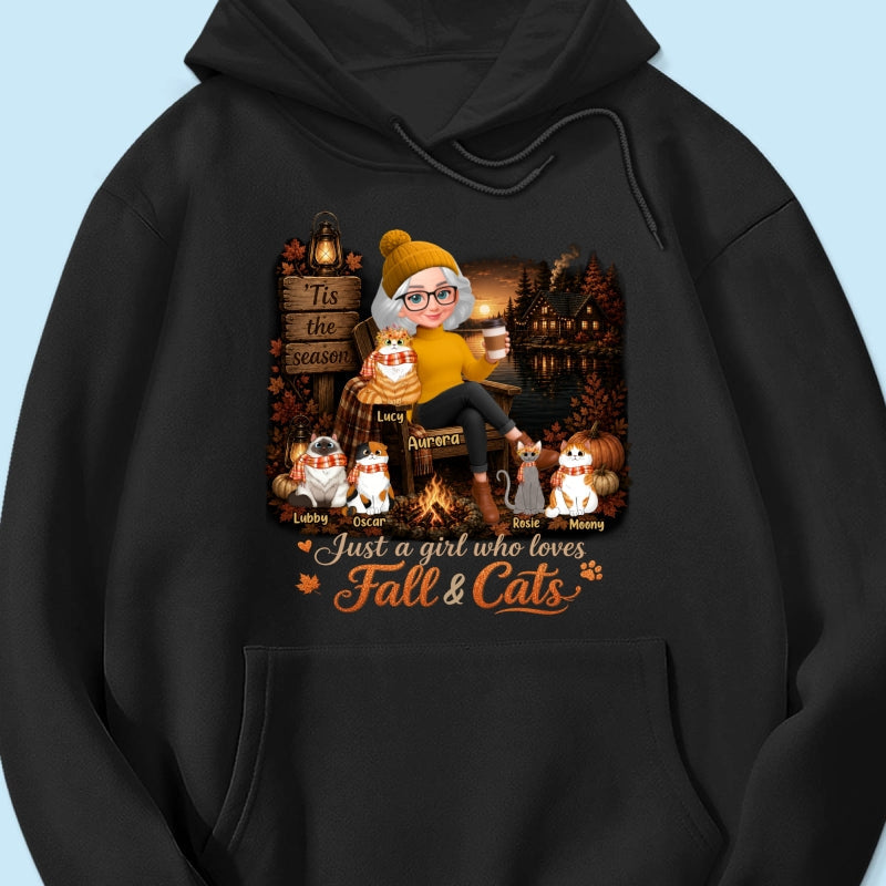 Just a Girl Who Loves Fall & Cats - Personalized Shirt - Cozy Fall Tee for Cat Moms