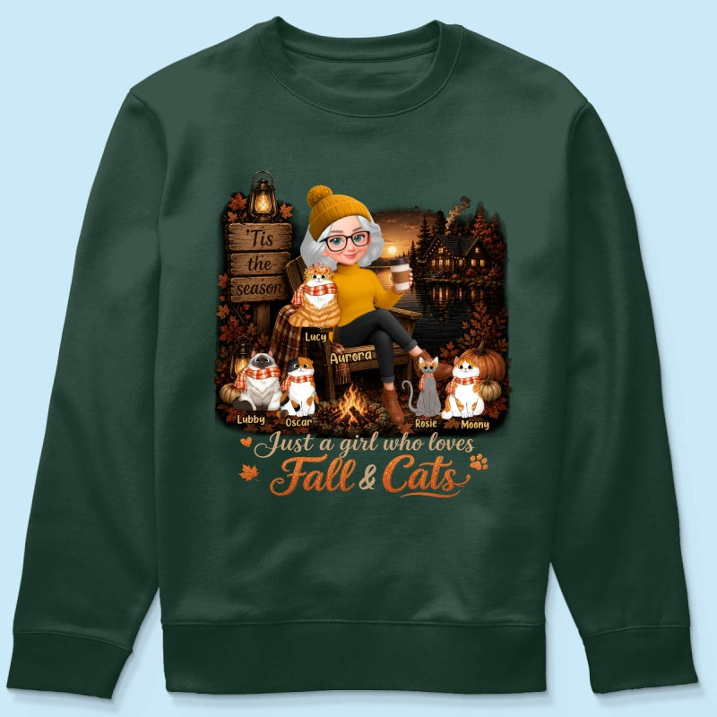 Just a Girl Who Loves Fall & Cats - Personalized Shirt - Cozy Fall Tee for Cat Moms