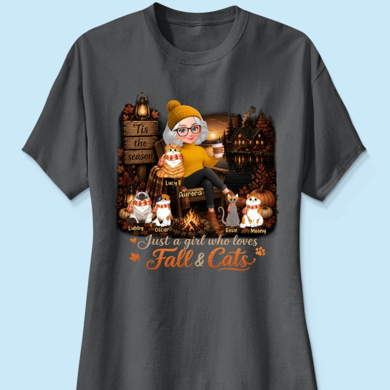 Just a Girl Who Loves Fall & Cats - Personalized Shirt - Cozy Fall Tee for Cat Moms