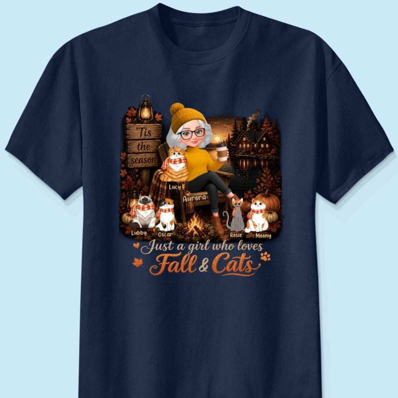 Just a Girl Who Loves Fall & Cats - Personalized Shirt - Cozy Fall Tee for Cat Moms