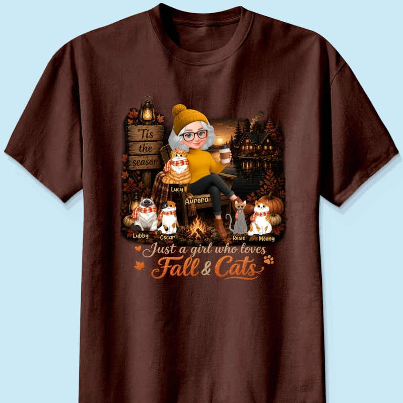 Just a Girl Who Loves Fall & Cats - Personalized Shirt - Cozy Fall Tee for Cat Moms