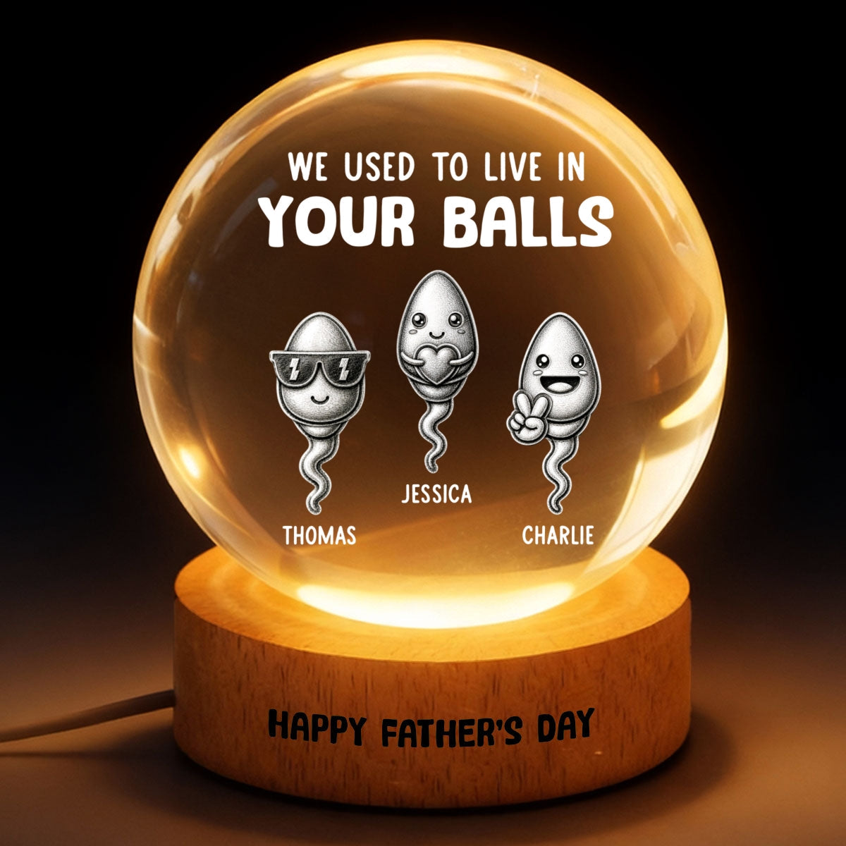We Used To Live In Your Balls - Personalized Crystal Ball LED Night Light - Funny  Gift For Dad