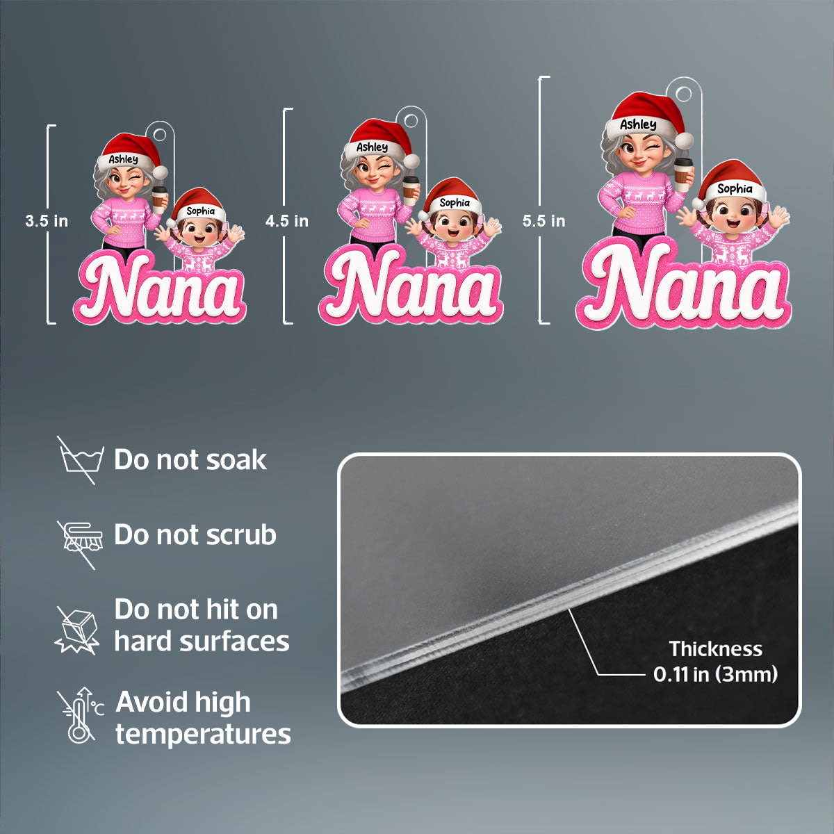 Grandma Grandkids 3D Effect Pink Color - Personalized Acrylic Ornament - Christmas Gift for Grandma
