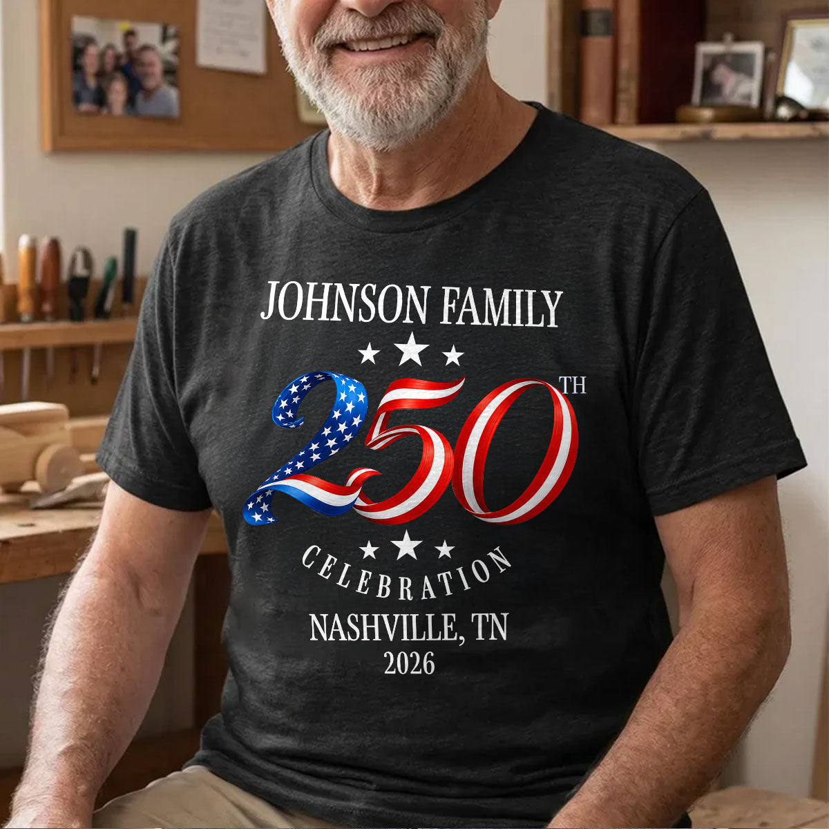 Custom Family American 250th Anniversary 4th of July - Personalized Shirt - Family Matching Patriotic Crew Shirt