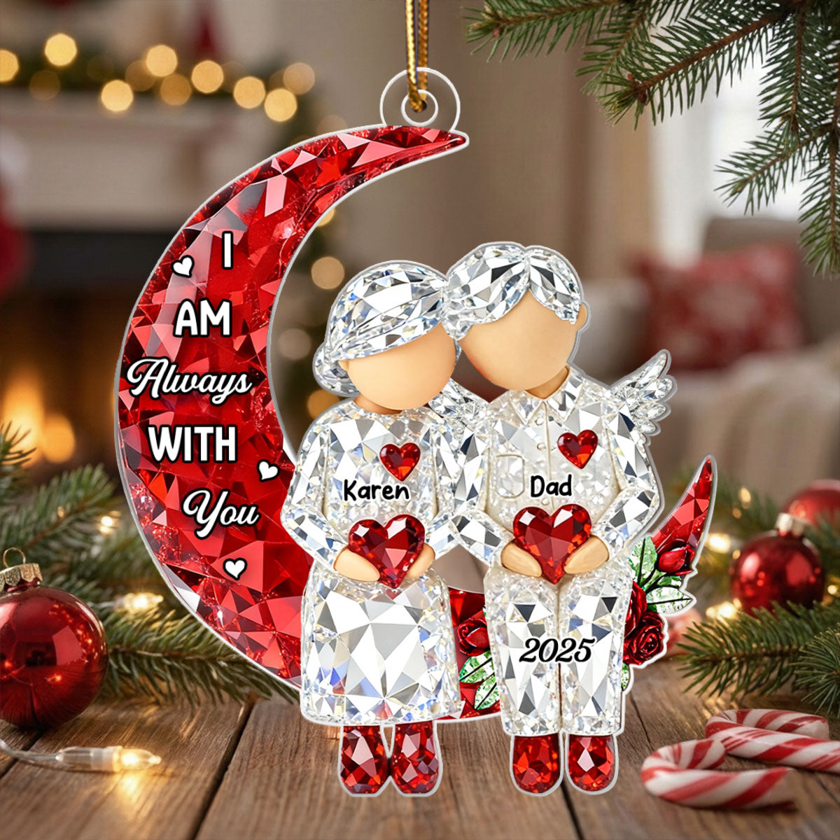 3D Crystal Effect Memorial Moon Keepsake - Personalized Acrylic Ornament - Sympathy Gift for Loved Ones