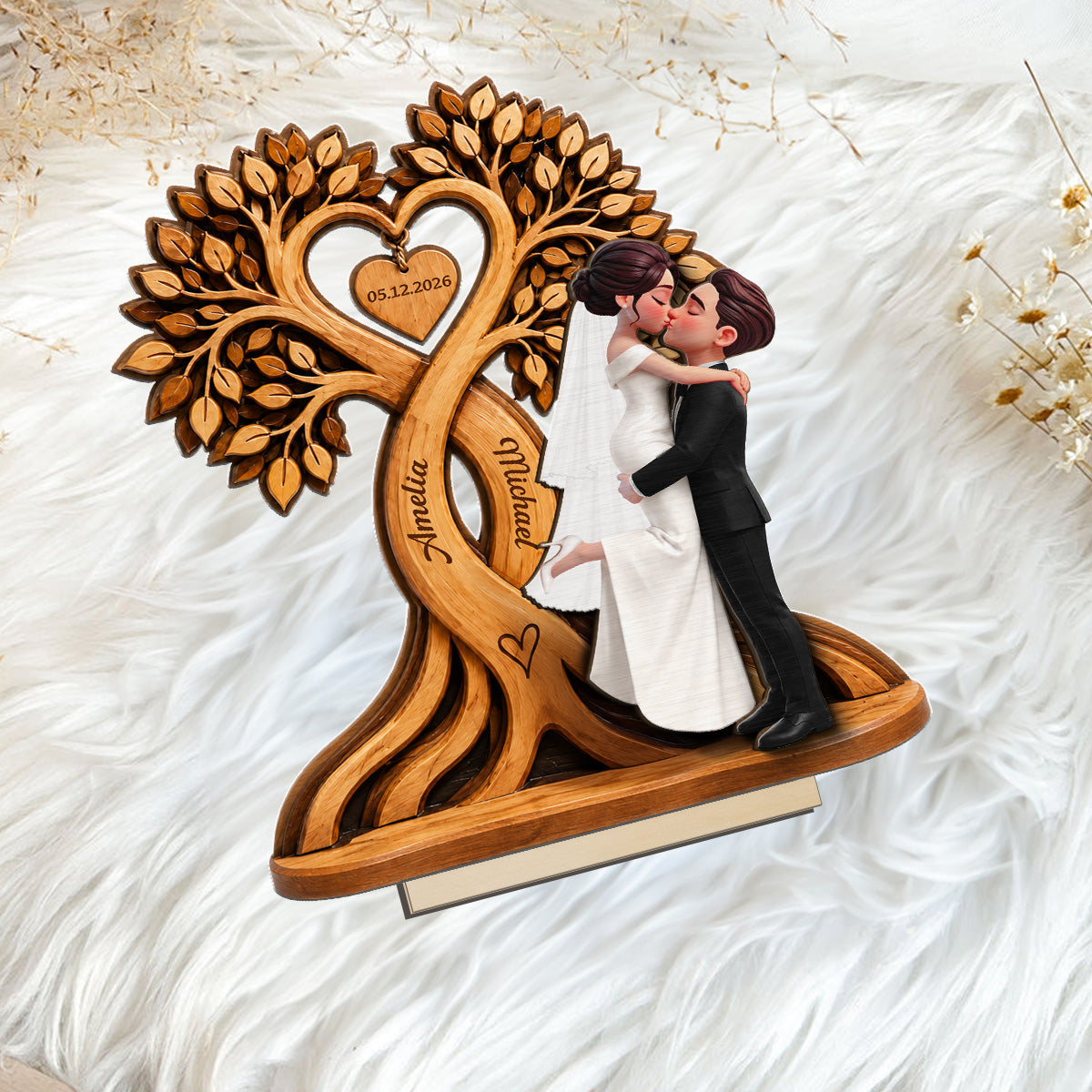 Wedding Couple Heart Tree - Personalized Wooden Plaque - Wedding Anniversary Gift, Rustic Wedding Gifts