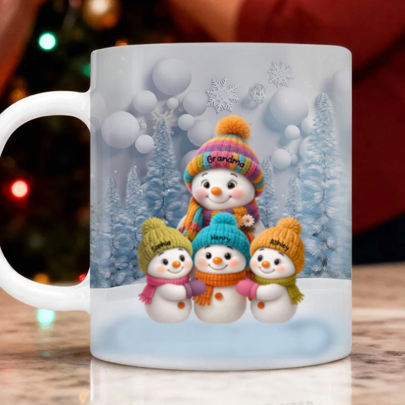 Christmas Blue Vibe Snowman Grandma Grandpa & Grandkids - Personalized Mug - Christmas Gift for Grandma Grandpa