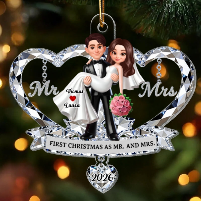 Mr. and Mrs. 3D Crystal Effect - Personalized Acrylic Ornament - Christmas Gift for Couple