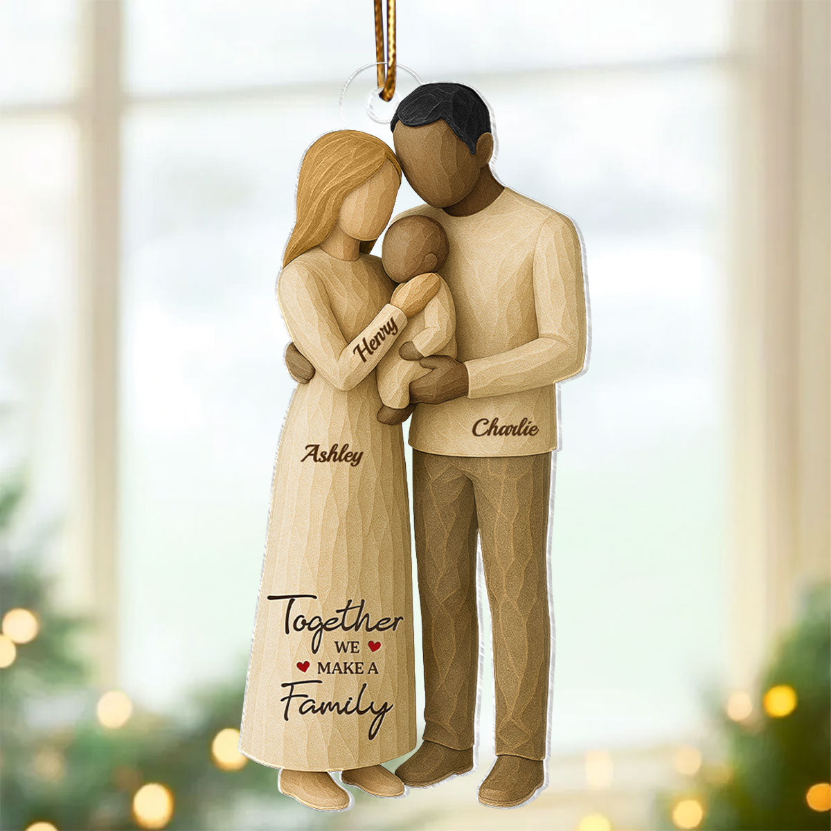 Family Love With Baby Wooden Figurines - Personalized Acrylic Ornament - Heartwarming Christmas Gift For Baby, For Couple, For Family