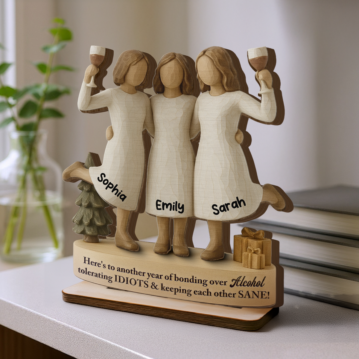 3D Effect We'll Friends Until Old & Senile - Personalized Standing Wooden Plaque - Gift For Besties, Best Friends