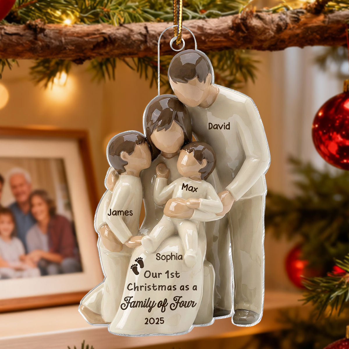 3D Effect First Christmas As Family Of Four - Personalized Acrylic Ornament