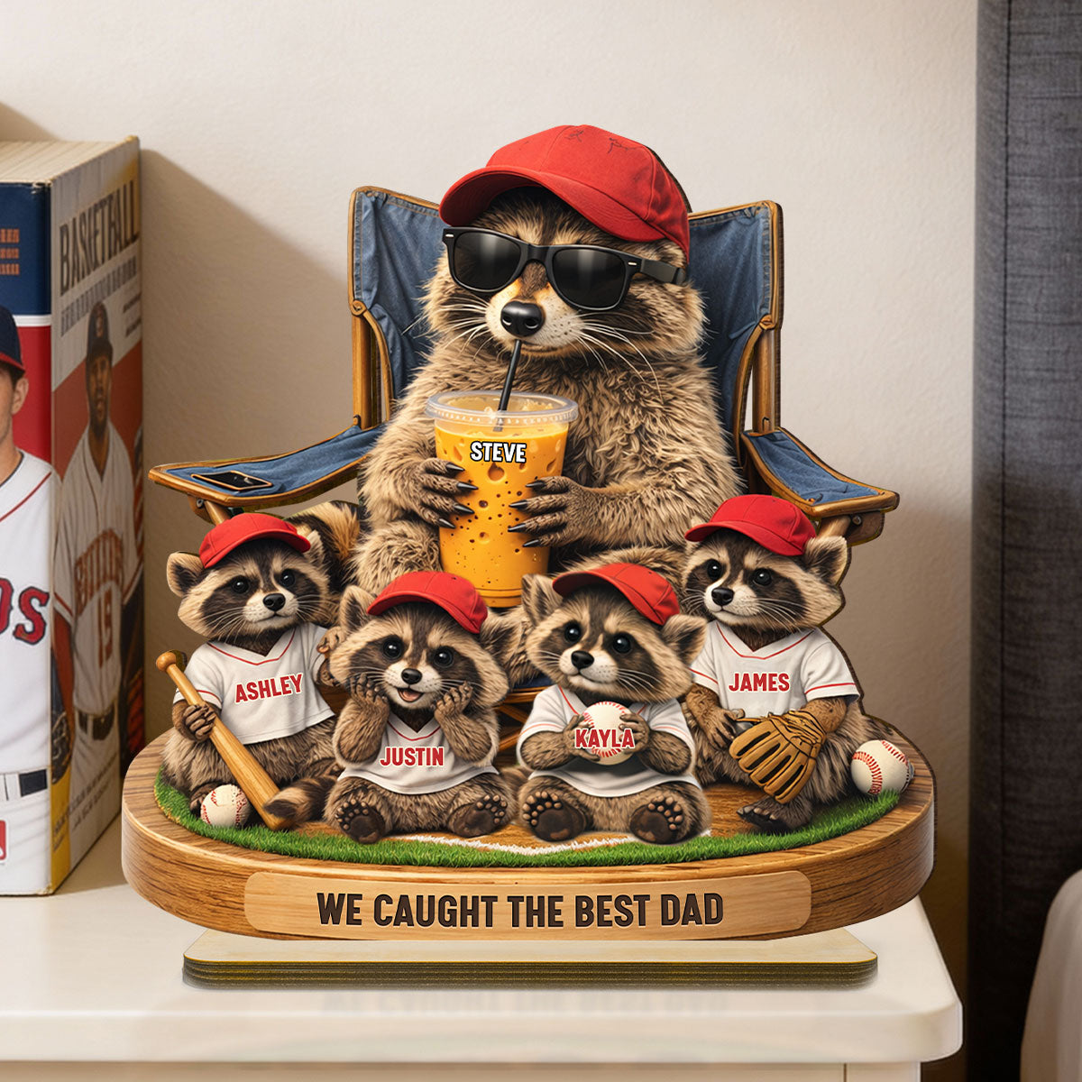 Raccoon We Caught the Best Dad - Personalized 2-Layered Wooden Plaque - Mother's Day Gift for Dad, Husband