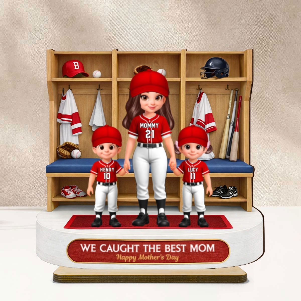 Baseball Clubhouse We Caught The Best Mom - Personalized 2-Layered Wooden Plaque - Mother's Day Gift For Baseball Mom, Gift For Wife