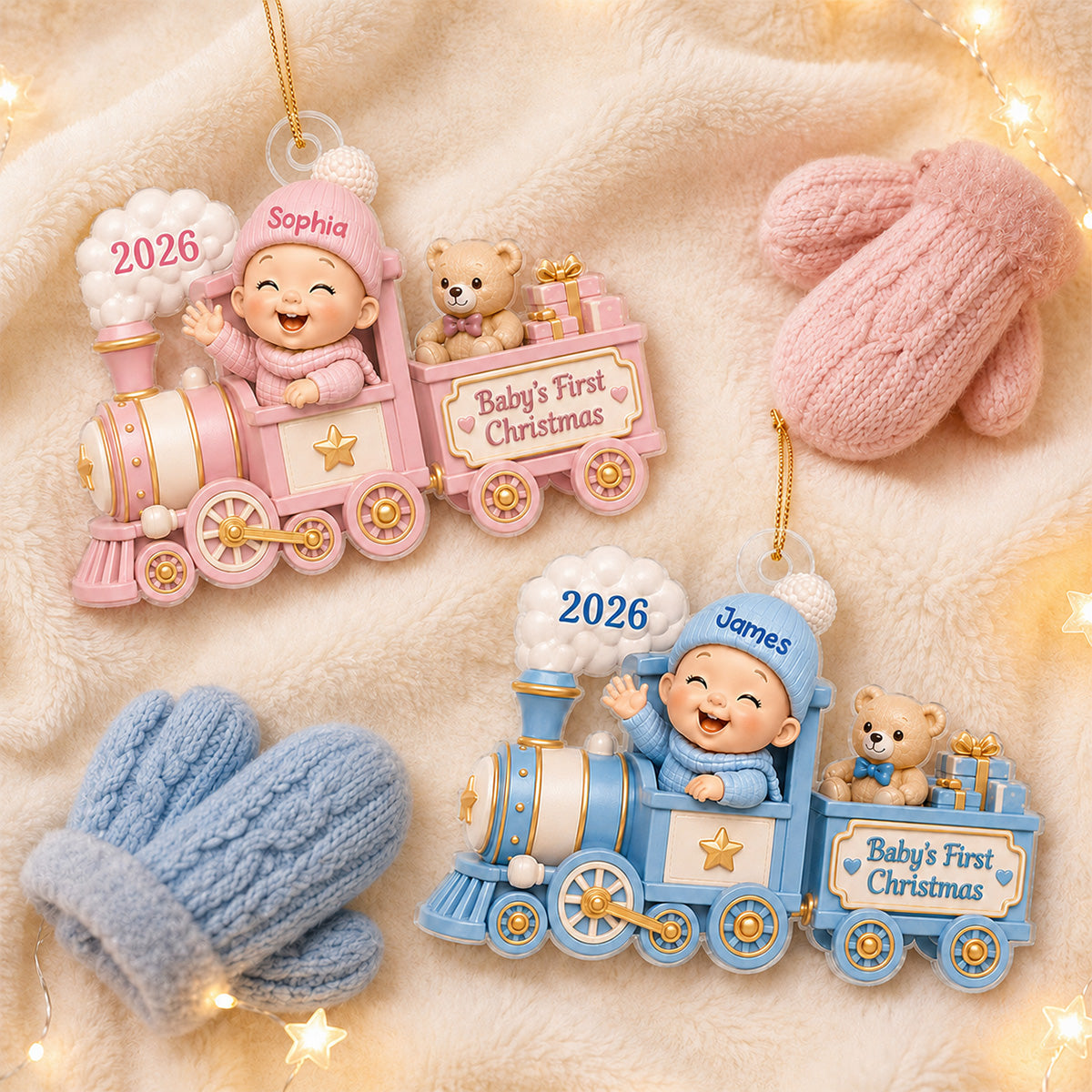 Baby First Christmas On Toy Train 2D Flat - Personalized Acrylic Ornament