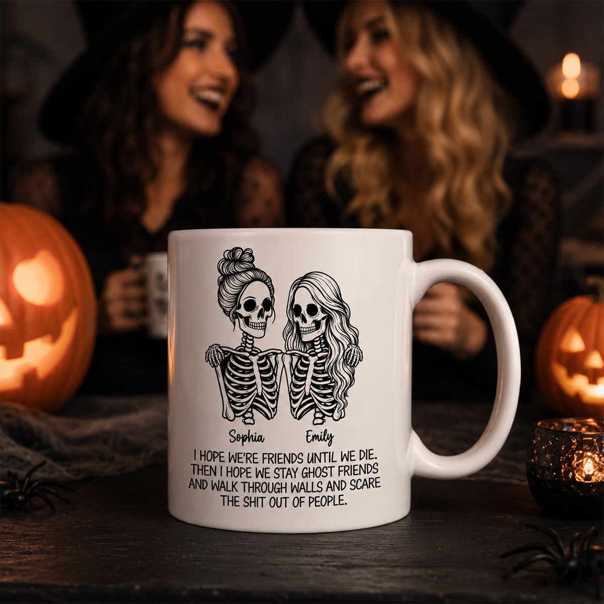 Skeleton Besties Until We Die - Personalized Mug - Funny Work Bestie Gift, Halloween Keepsake For Best Friends