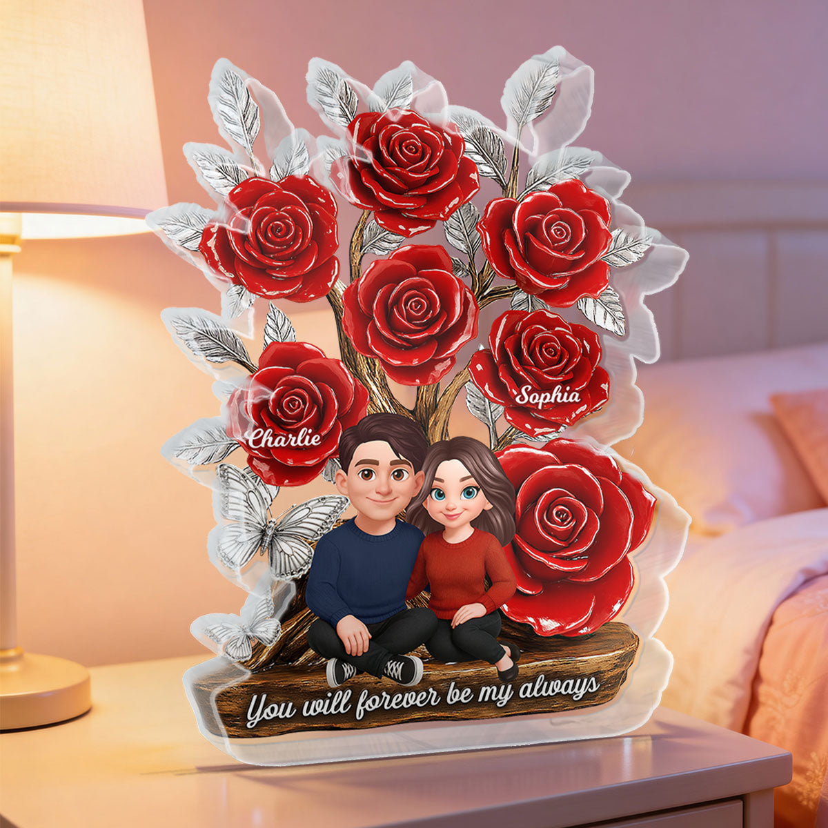 Eternal Love Timeless Roses Tree Couple Together - Personalized Acrylic Block Plaque - Valentine's Day Gift For Couple, Gift For Her, For Him