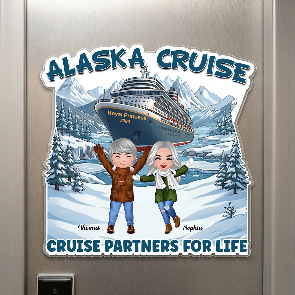 Alaska Cruise Happy Family - Personalized Cruise Cabin Door Magnet - Family Cruise Trip Keepsake