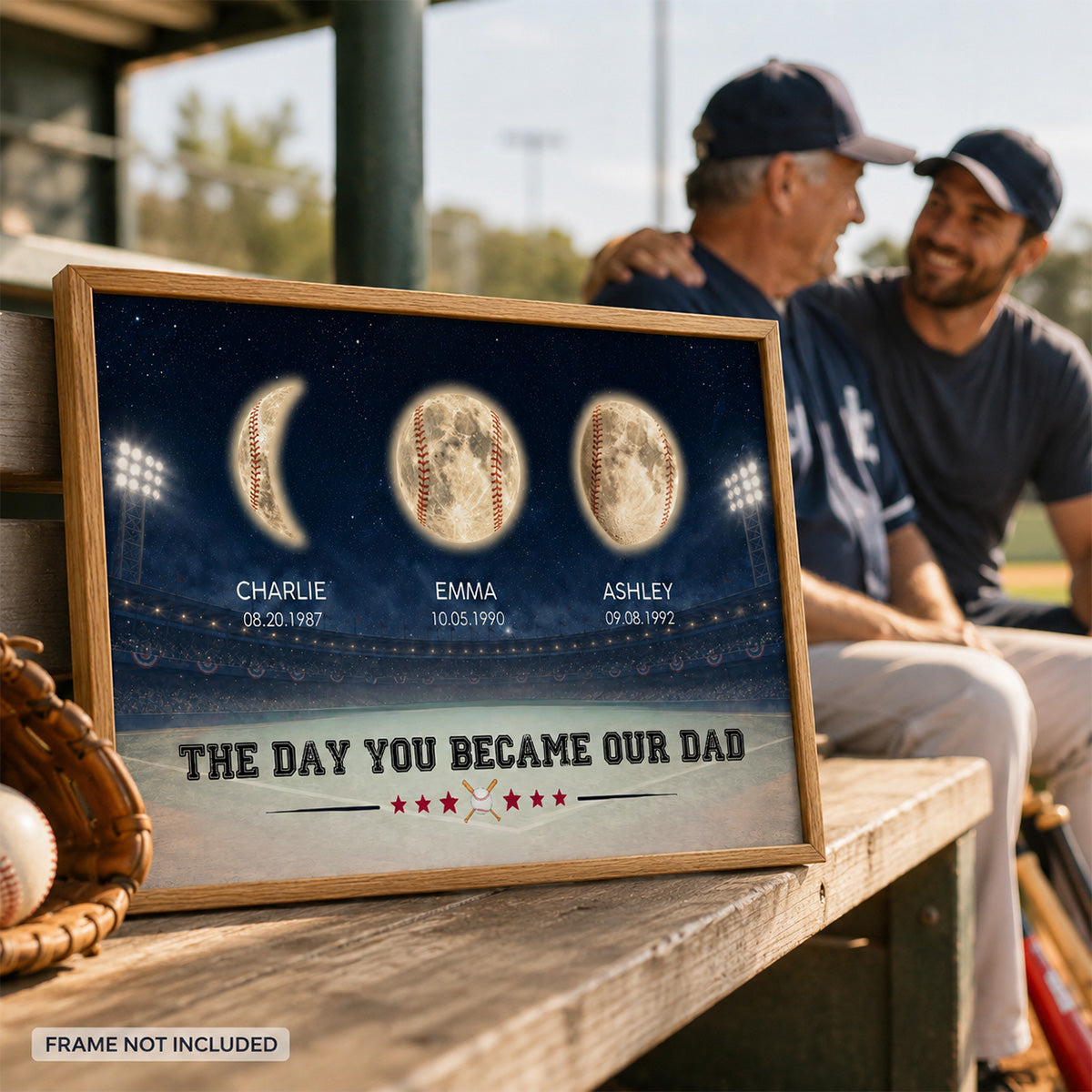 Baseball Dad Moon Phase - Personalized Poster - Father's Day gift for Dad
