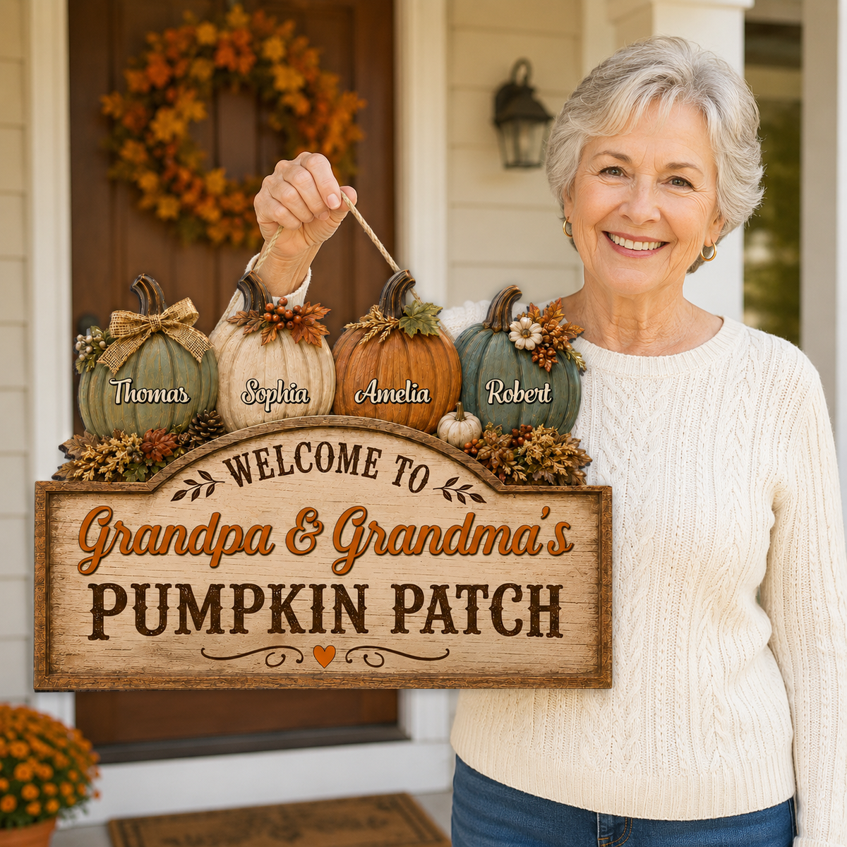Welcome To Grandma Grandpa Pumpkin Patch 2D Flat - Personalized Door Hanger