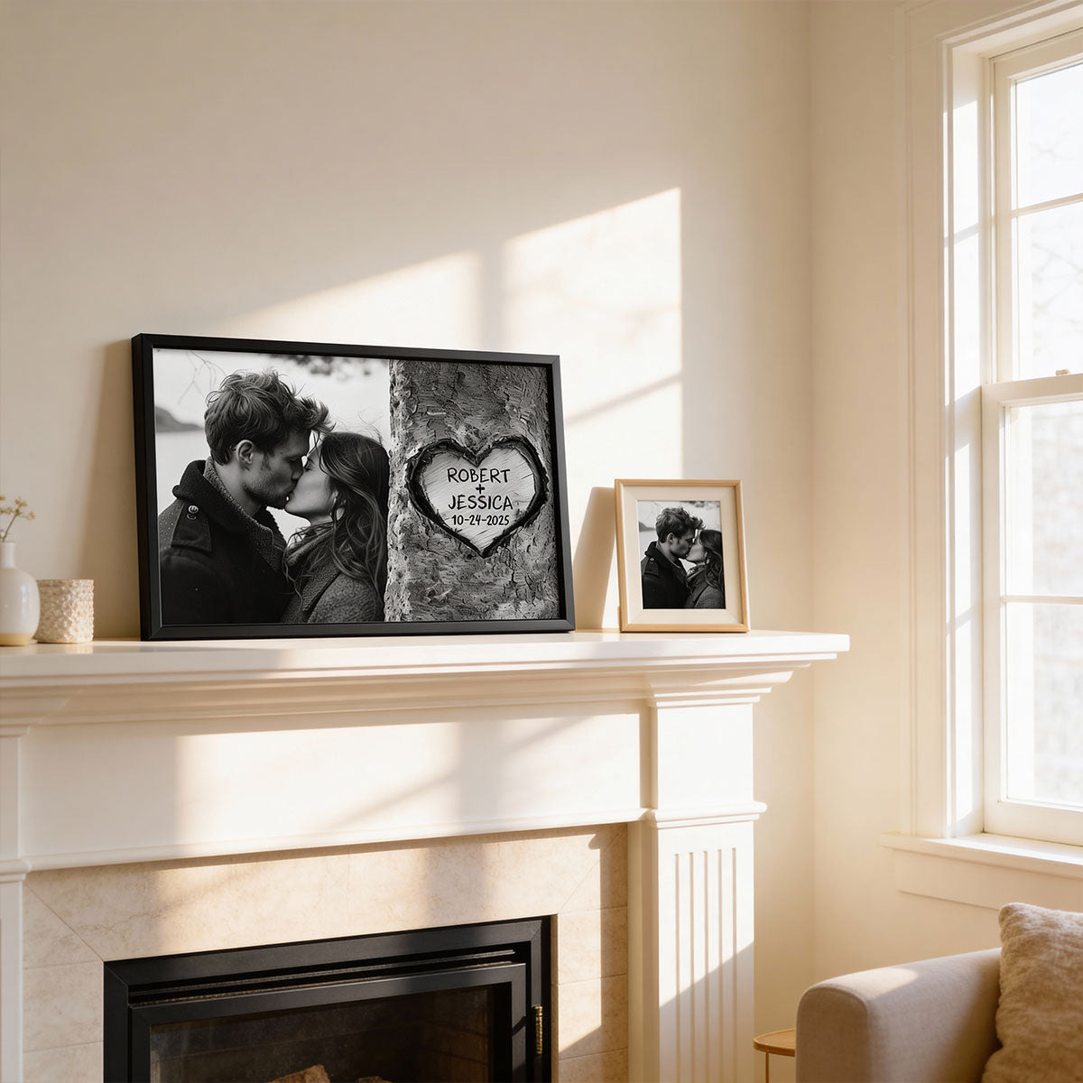 Couple Custom Photo Heart Carved Tree - Personalized Poster - Anniversary Gift, Valentine's Gift For Him, For Her