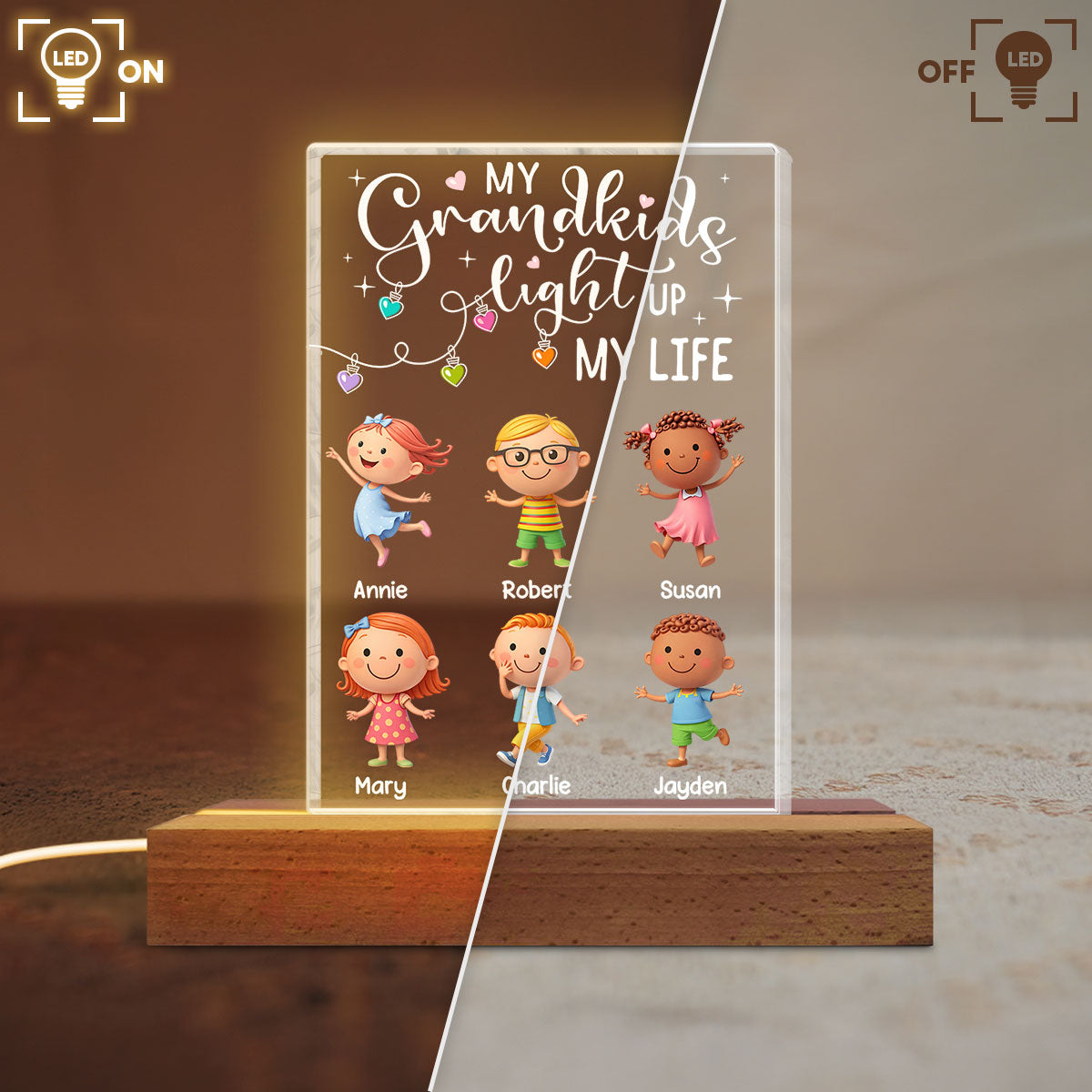 My Grandkids Light Up My Life - Personalized Acrylic Block LED Night Light - Heartfelt Gift for Grandma