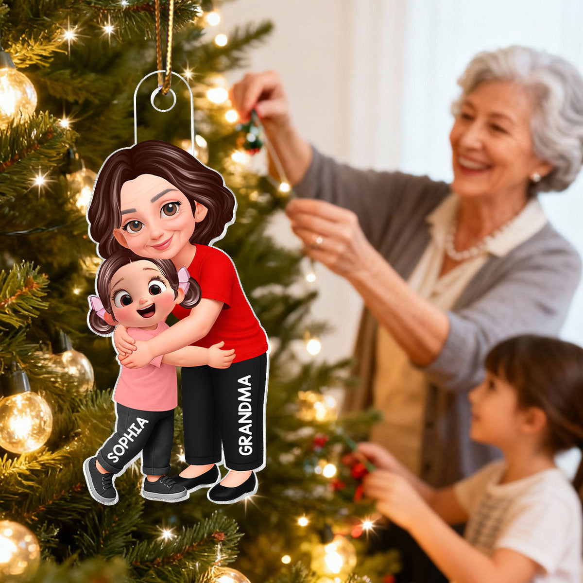 Endless Love Grandma Hugging Grandkid - Personalized Acrylic Ornament - Christmas Gift For Grandkids, Grandma