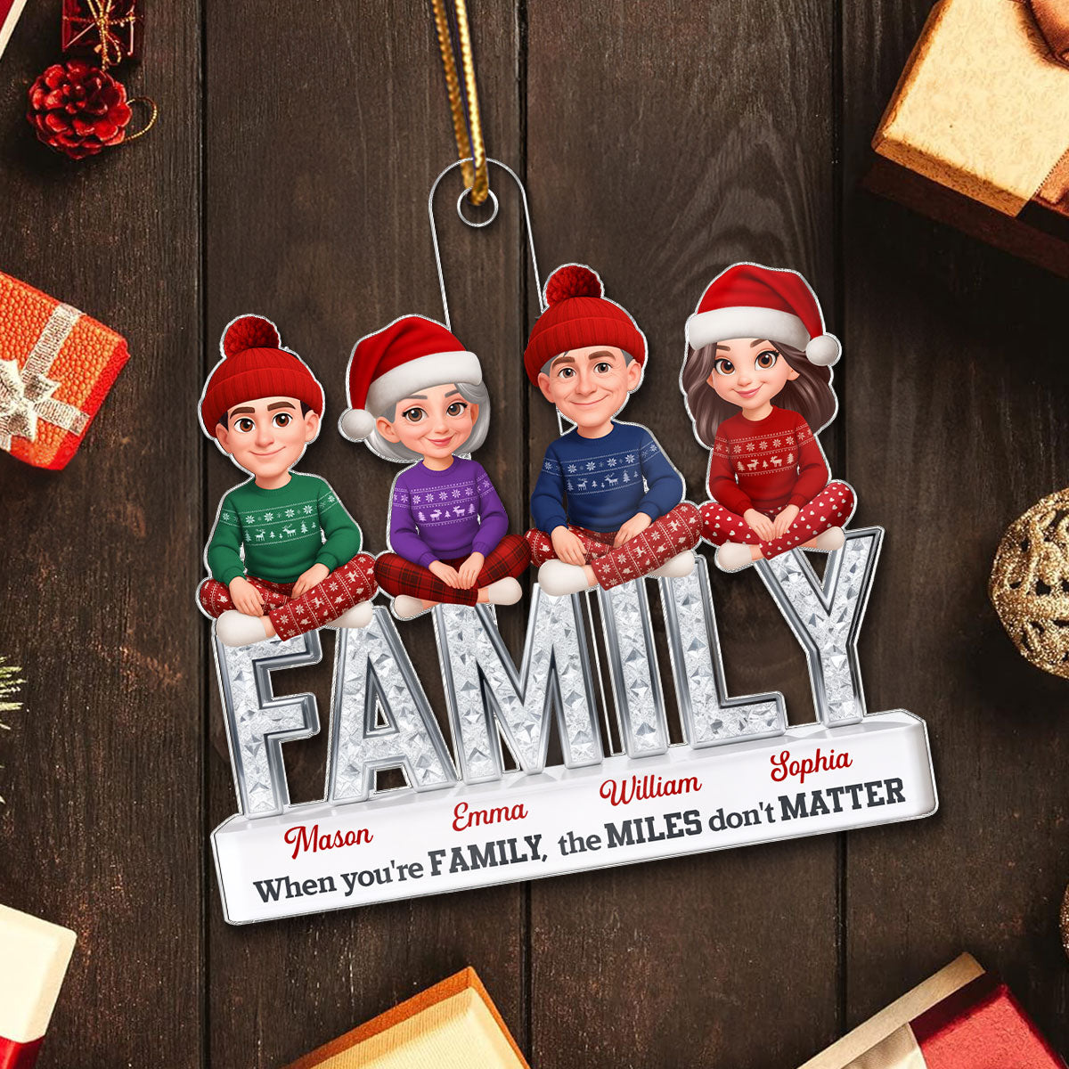 3D Shining Effect Family Forever - Personalized Acrylic Ornament - Christmas Gift For Family