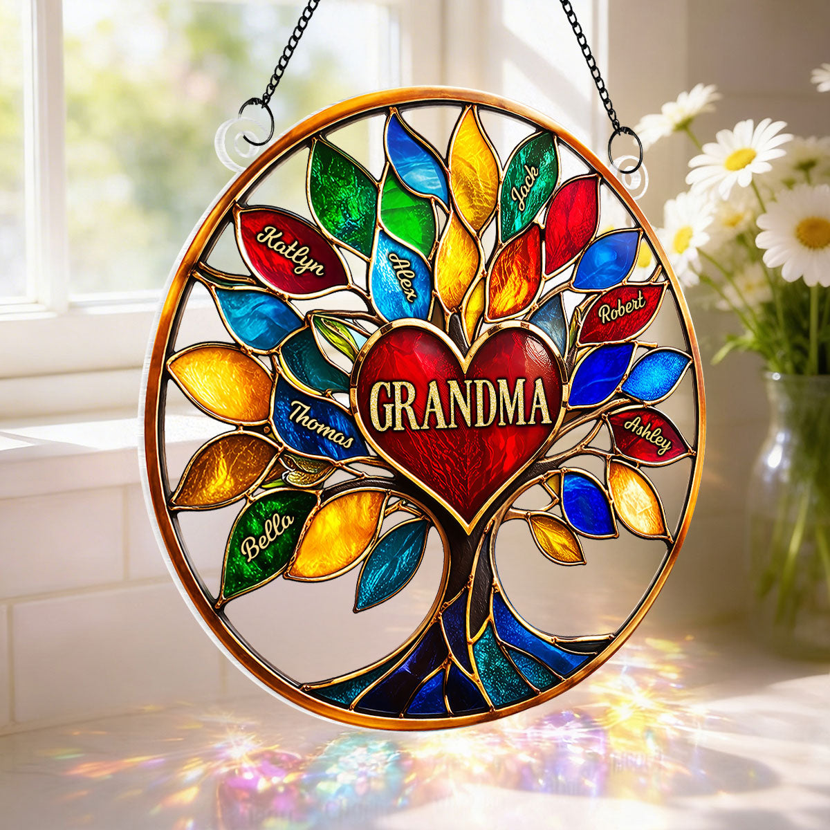 Grandma Colorful Tree Of Life - Personalized Suncatcher Ornament - Mother's Day Gift For Grandma, Mom, Wife