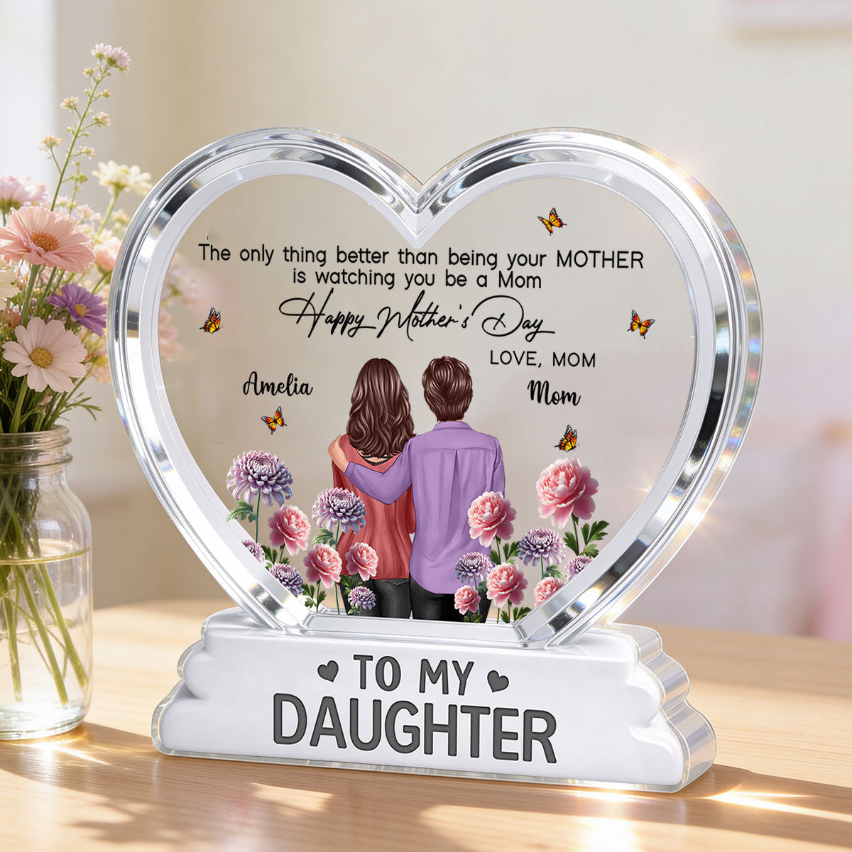 To My Daughter From Mom Happy Mother's Day Birth Flower 2D Flat - Personalized Acrylic Block Plaque