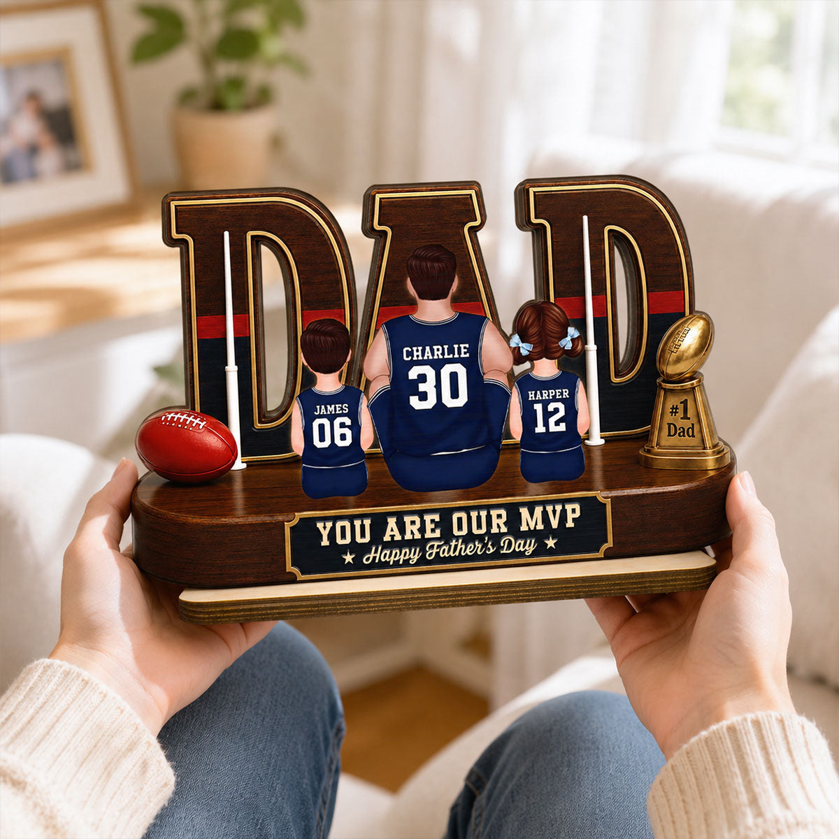 Australian Rules Football Dad Legend Daddy's Dream Team - Personalized 2-Layered Wooden Plaque - Father's Day Gift For Dad