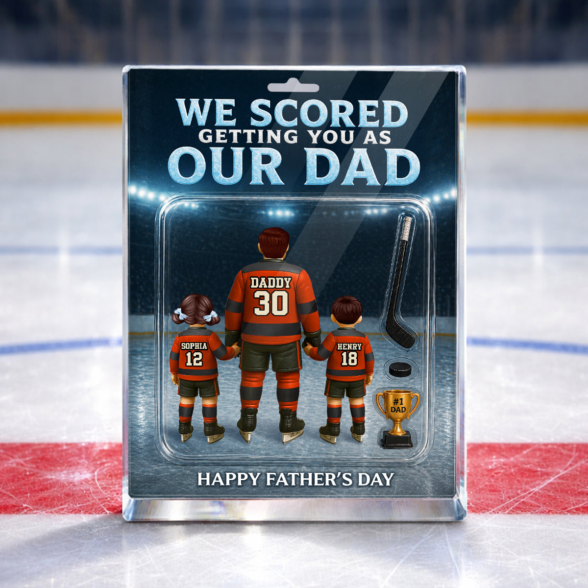 Hockey Dad We Scored Getting You As Our Dad - Personalized Acrylic Block Plaque -  Gift For Hockey Dad, Husband
