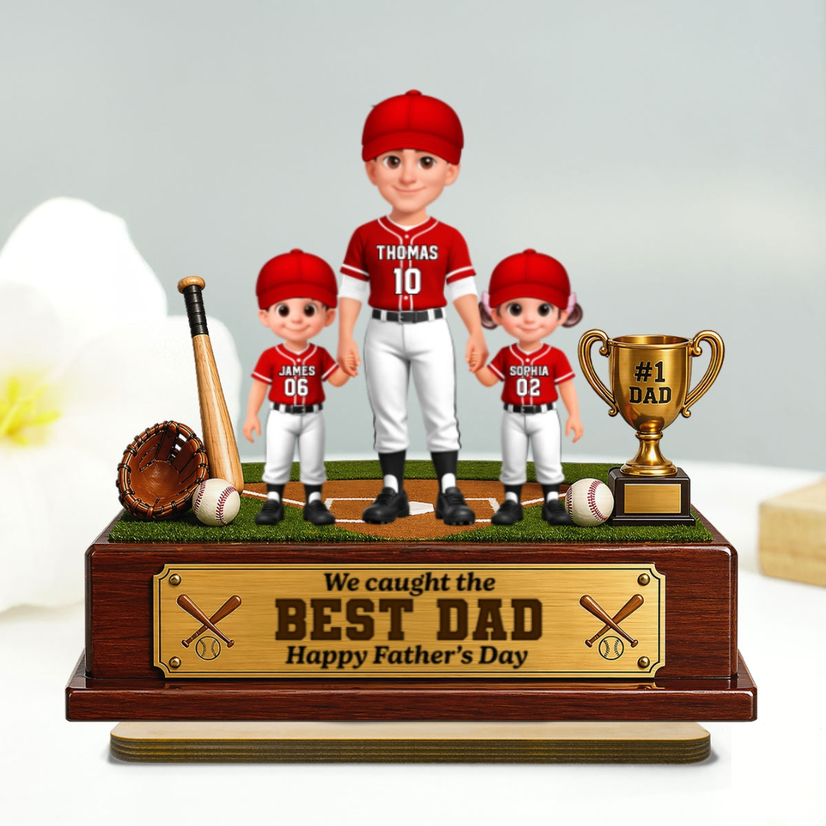 Baseball We Caught The Best Dad - Personalized 2-Layered Wooden Plaque -  Gift For Dad