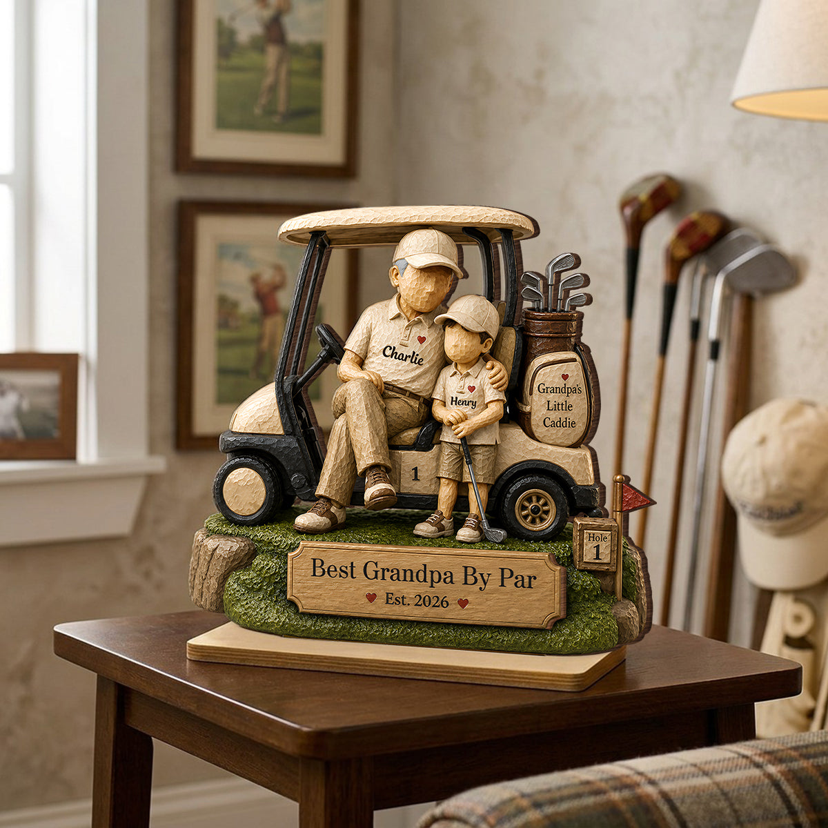 Best Grandpa By Par And Little Caddie - Personalized 2-Layered Wooden Plaque - Heartfelt Gift For Dad, Grandpa, Husband
