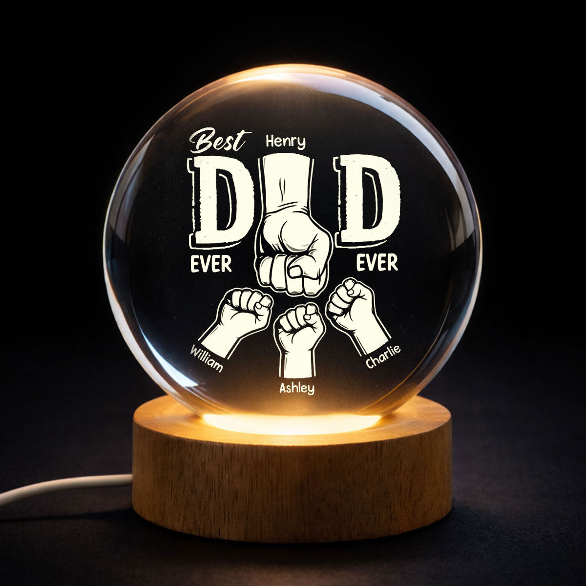 Best Dad Ever Fist Bump - Personalized Crystal Ball LED Night Light - Heartfelt Gift for Dad, Husband