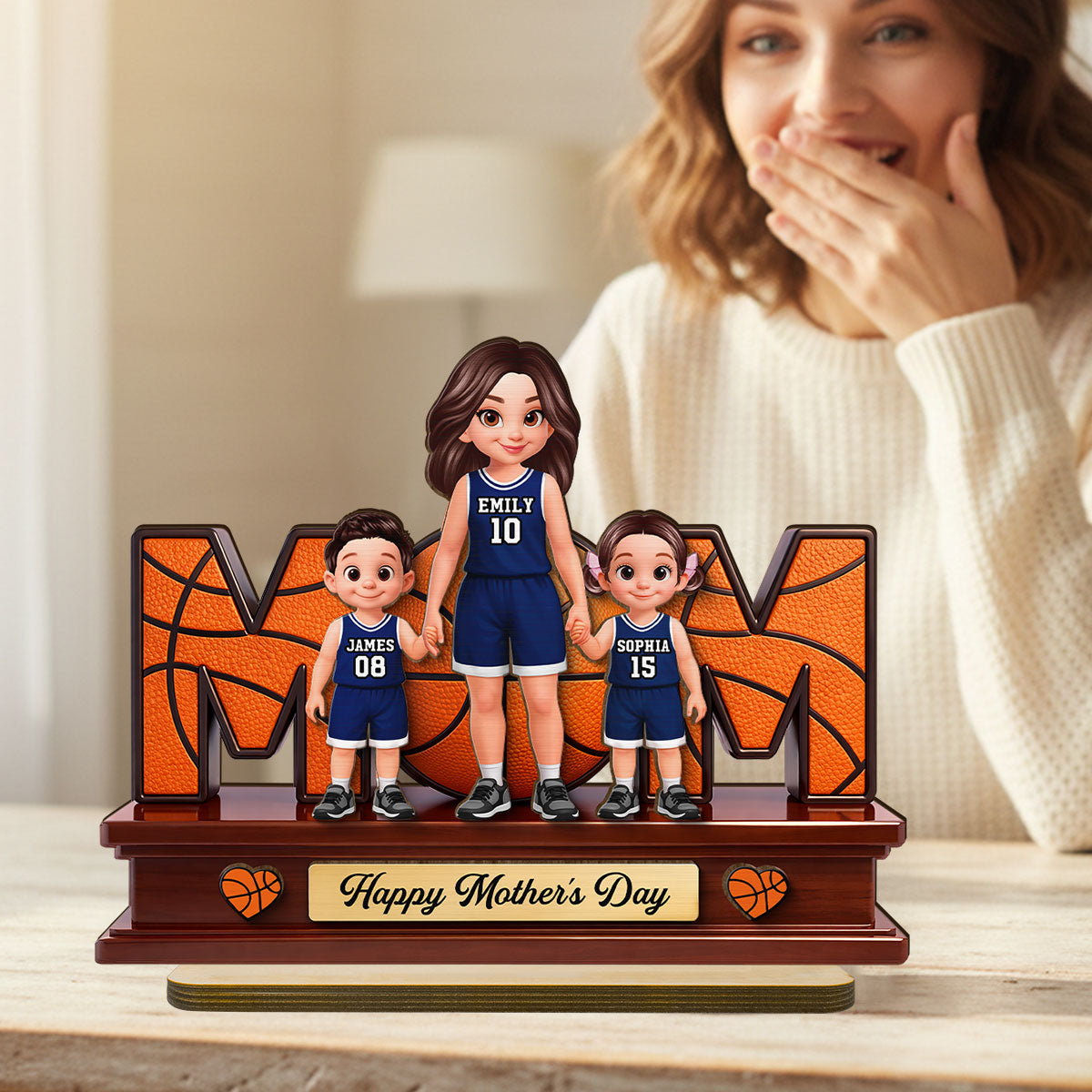 Basketball Best Mom Ever - Personalized 2-Layered Wooden Plaque - Mother's Day Gift For Mom, Wife