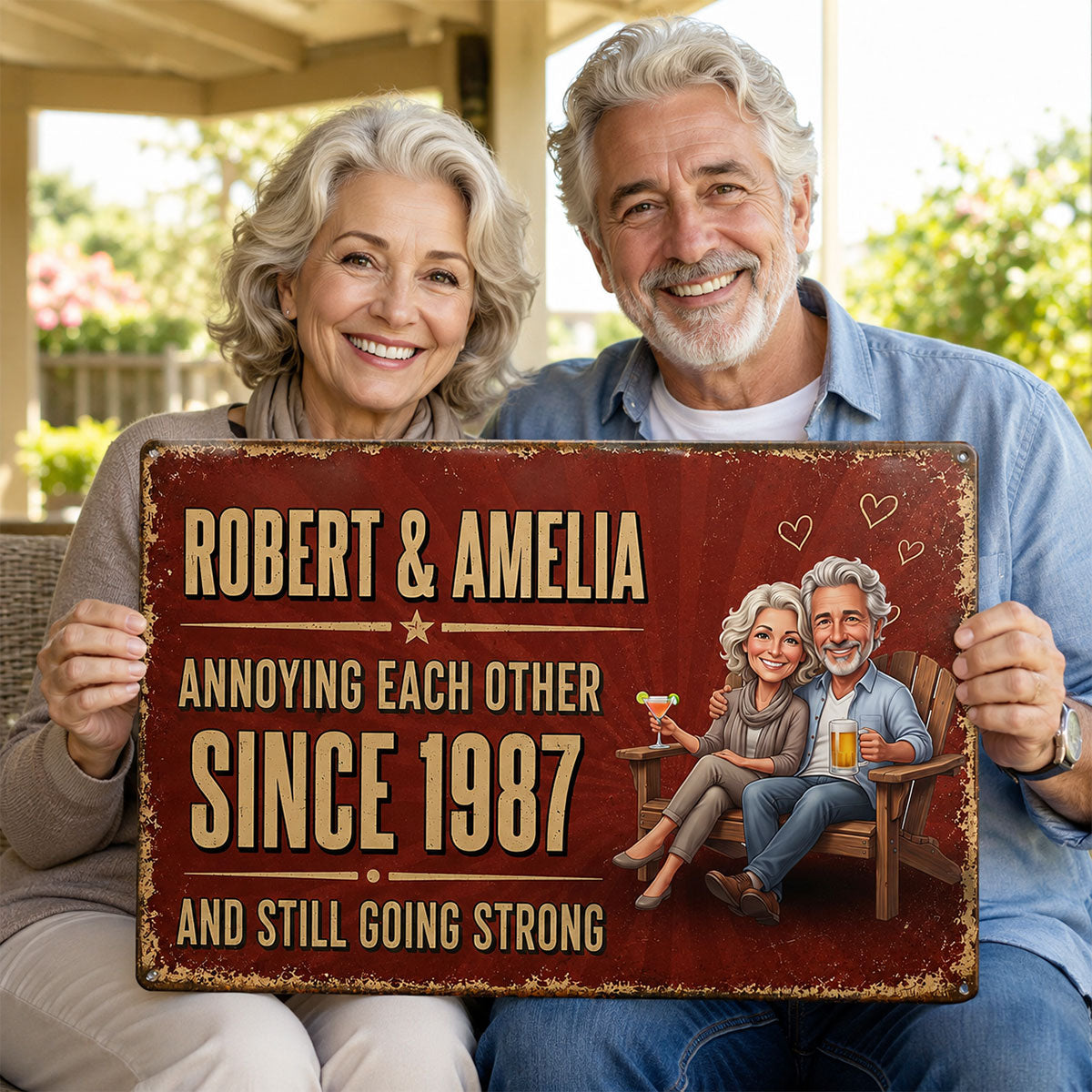 Custom Photo Couple Annoying Each Other - Personalized Metal Sign - Anniversary Gift for Her, for Him