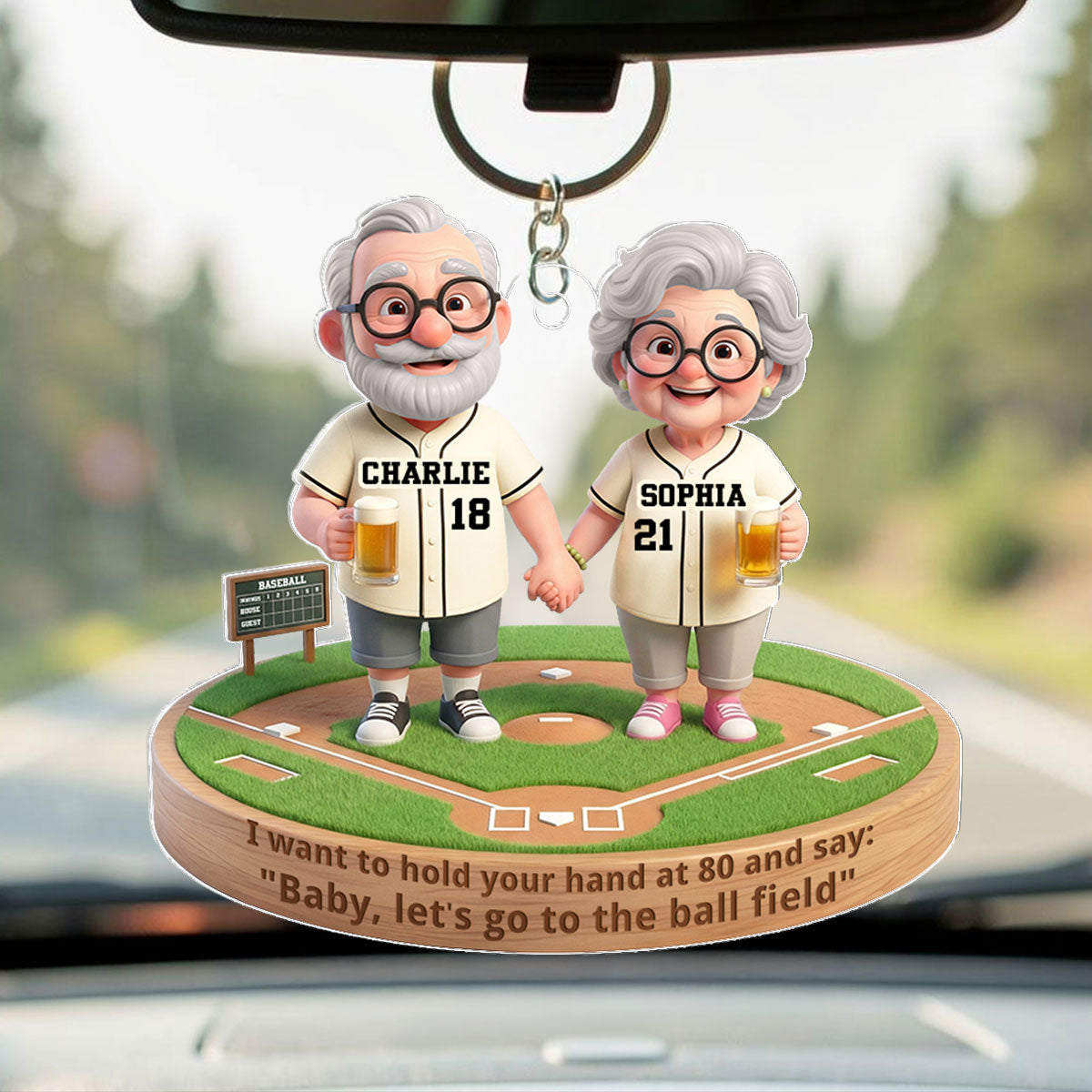 Baby Let's Go to the Ball Field Baseball Couple - Personalized Acrylic Keychain - Sentimental Gift for him, for her
