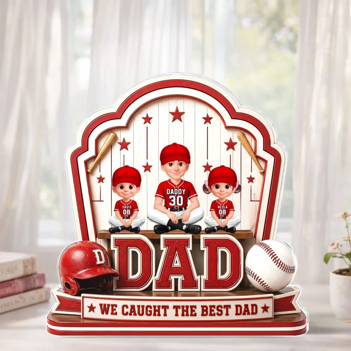 Baseball Best Dad & Kids - Personalized Acrylic Block Plaque -  Gift For Dad, Husband