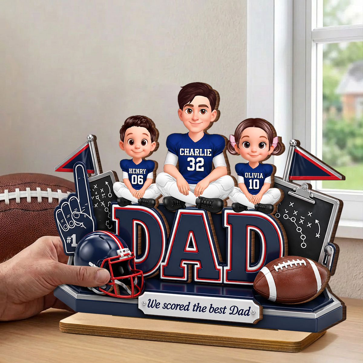 American Football We Scored The Best Dad - Personalized 2-Layered Wooden Plaque - Heartfelt Gift For Football Dad, Gift For Husband